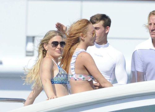 Lindsay Lohan Wears Floral Bikini While Yachting in Sardinia 10