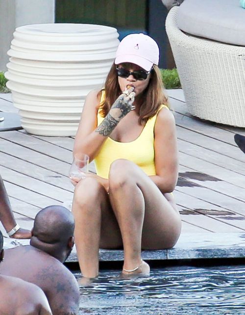 Rihanna in Swimsuit at Pool at her Hotel in Zurich 22