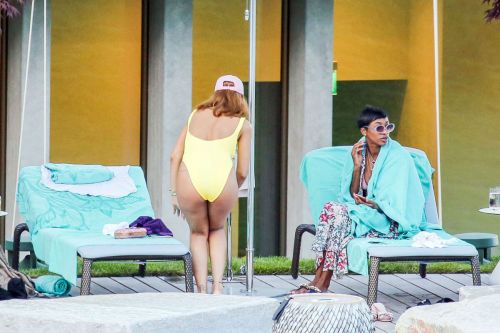 Rihanna in Swimsuit at Pool at her Hotel in Zurich 31