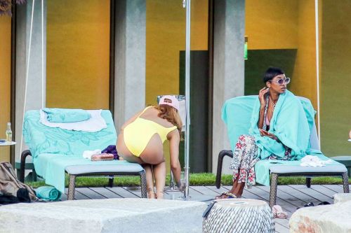 Rihanna in Swimsuit at Pool at her Hotel in Zurich 33