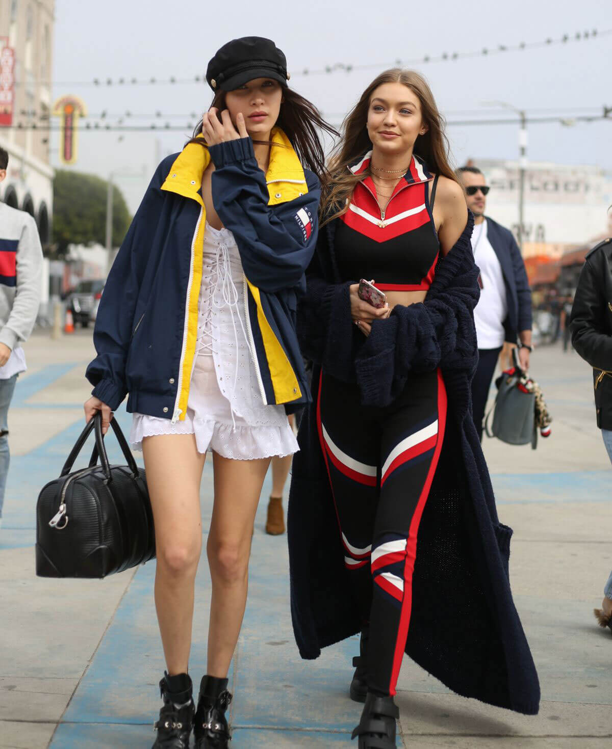 Bella Hadid and Gigi Hadid in Hilfiger Outfits Out in Los Angeles