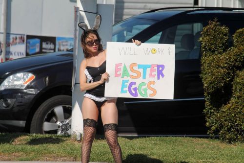 Erika Jordan Stills Shooting a Easter Bunny Skit in Los Angeles 3