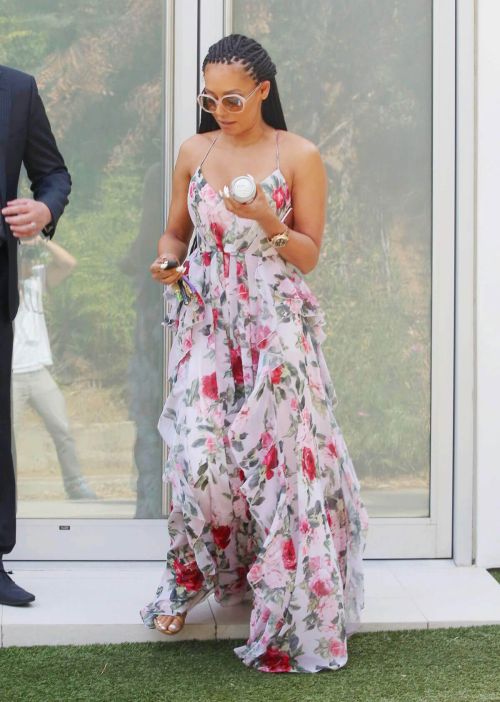 Melanie Janine Brown Stills in Floral Print Maxi Dress Out in Los Angeles 1