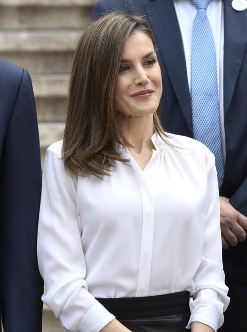 Queen Letizia Of Spain Arrives at National Library in Madrid 2