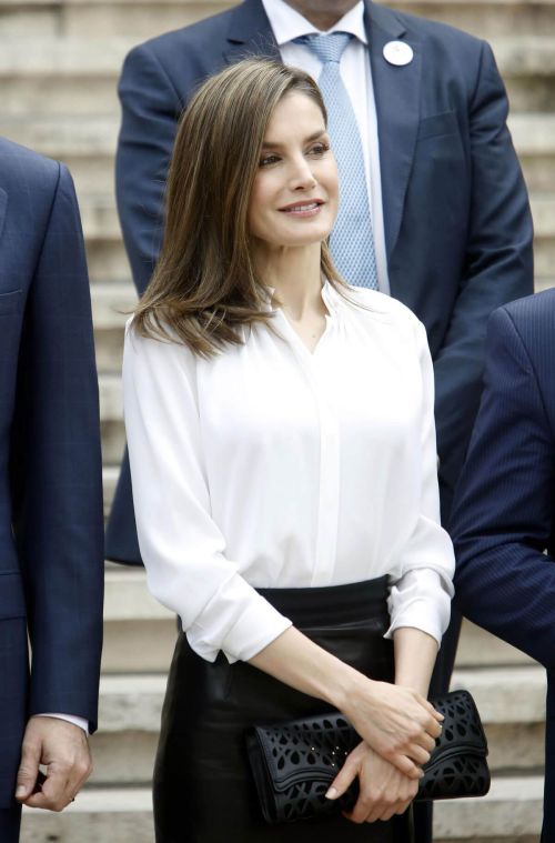 Queen Letizia Of Spain Arrives at National Library in Madrid 6