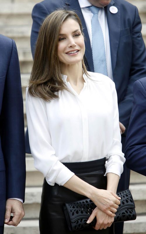 Queen Letizia Of Spain Arrives at National Library in Madrid 12