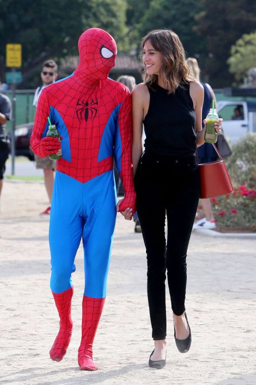 Alexa Chung with Spider-man in a Red 