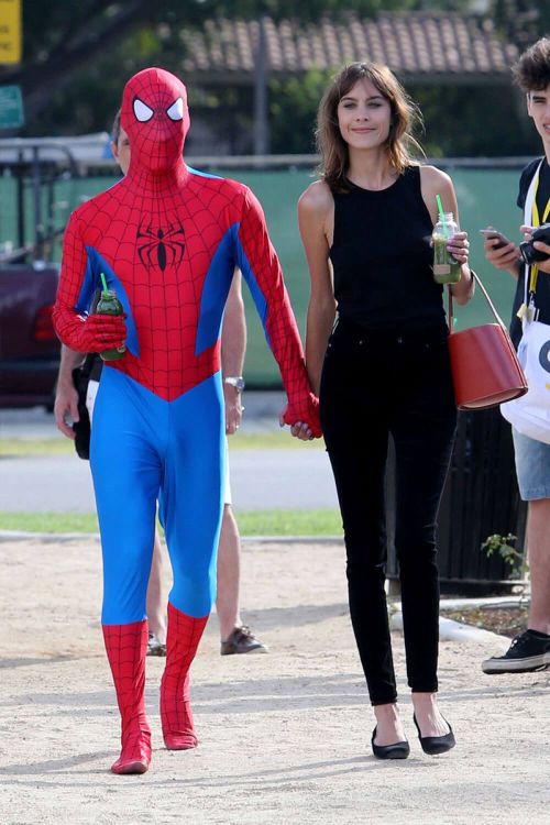 Alexa Chung with Spider-man in a Red 