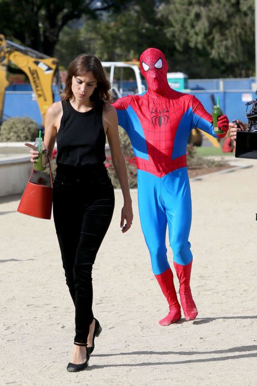 Alexa Chung with Spider-man in a Red 