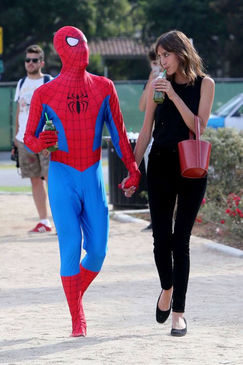 Alexa Chung with Spider-man in a Red 