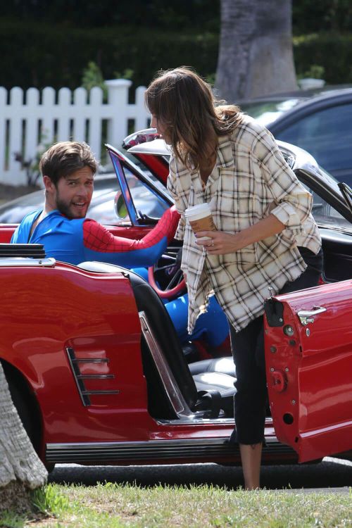 Alexa Chung with Spider-man in a Red 