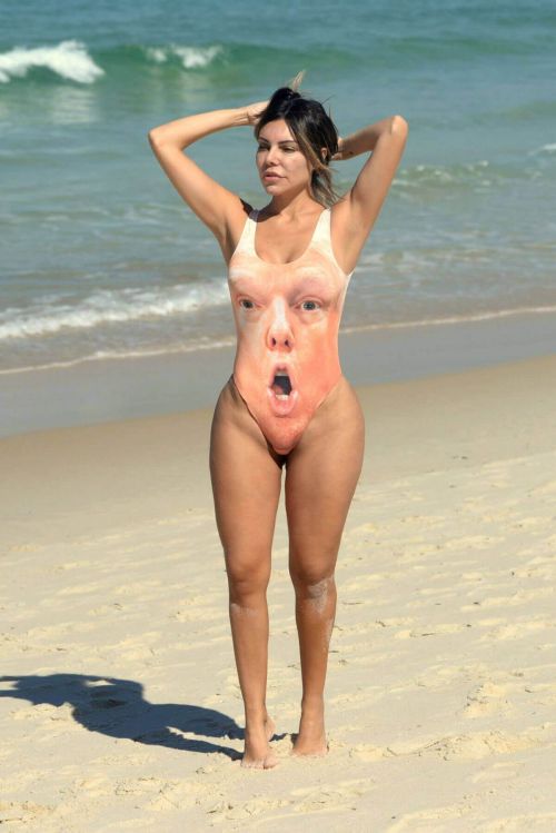 Liziane Gutierrez in Shocked Trump Swimsuit at a Beach in Brazil Photos 1