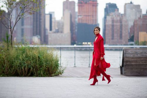 Olivia Culpo Wearing Red Dress Out and About in Long Island 5