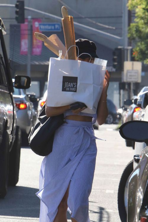 Vanessa Hudgens Stills Hides Behind a Bag of Baguettes in Studio City 1