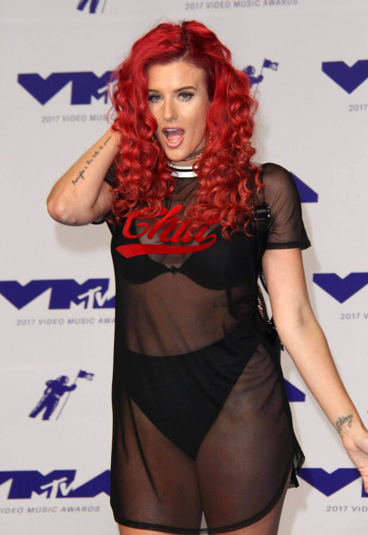 Justina Valentine wears Transparent Dress at 2017 MTV Video Music Awards in Los Angeles
