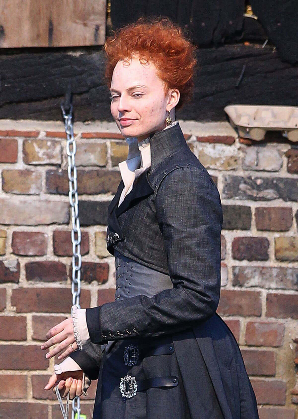 Margot Robbie Stills as Queen Elizabeth Set of Mary Queen of Scots Movie in Goldthorpe