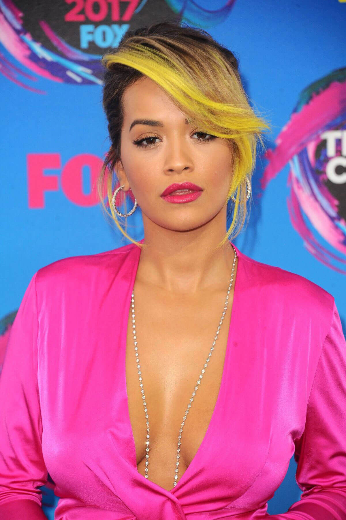 Rita Ora at Teen Choice Awards 2017 wears a plunging cinched gown in Los Angeles