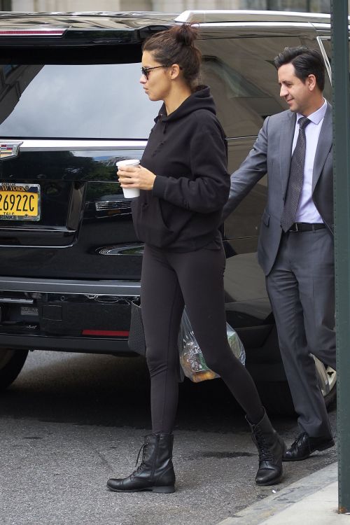 Adriana Lima wears Black Sweater & Jeggings at Her Hotel in New York 4