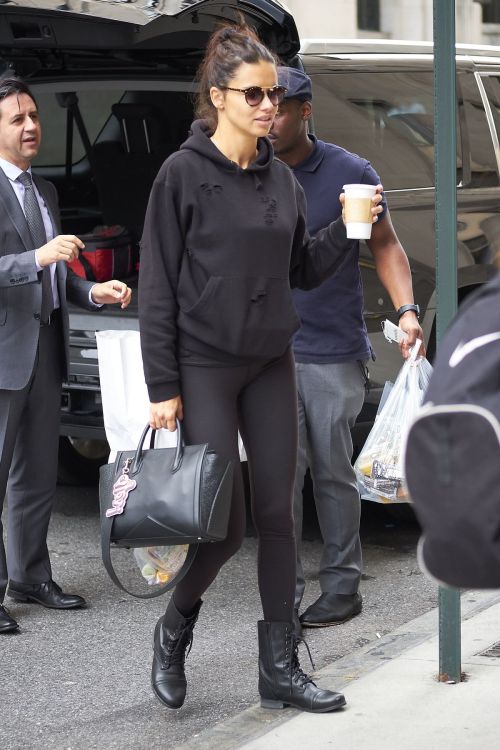 Adriana Lima wears Black Sweater & Jeggings at Her Hotel in New York 5