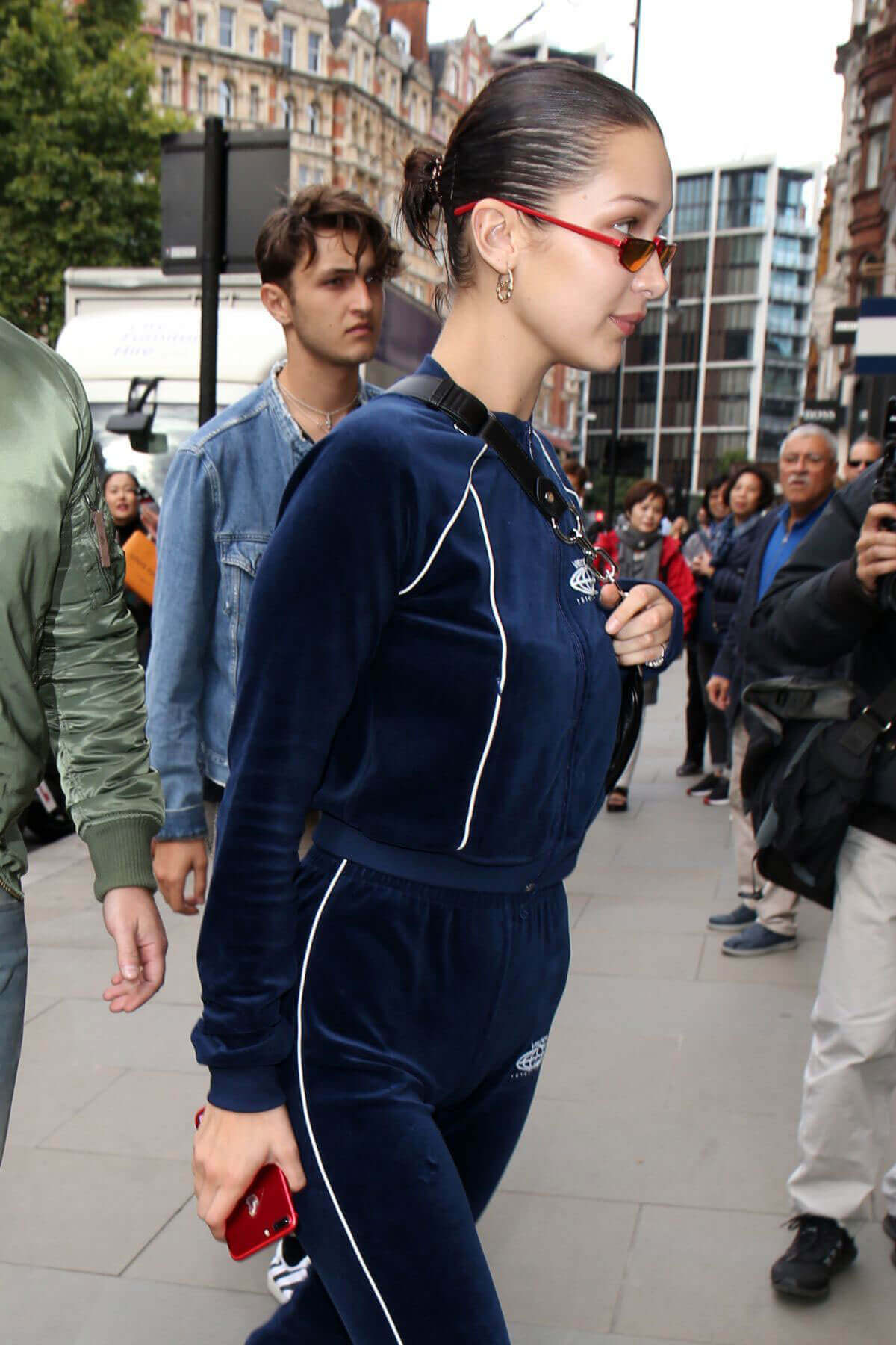 Bella Hadid wears Velvet Tracksuit Stills Out and About in London