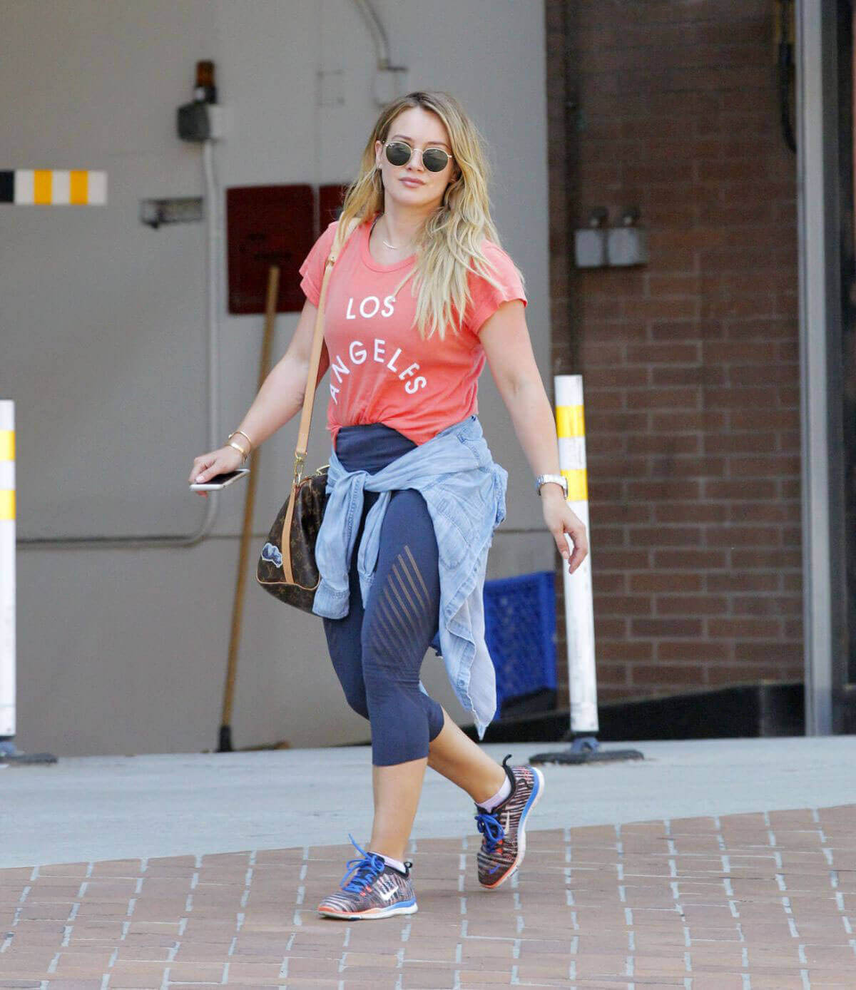 Hilary Duff wears "Los Angeles" Slogan Top Out in Beverly Hills