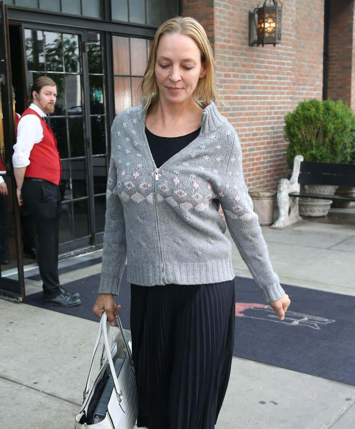 Uma Thurman Stills Leaves Bowery Hotel in New York