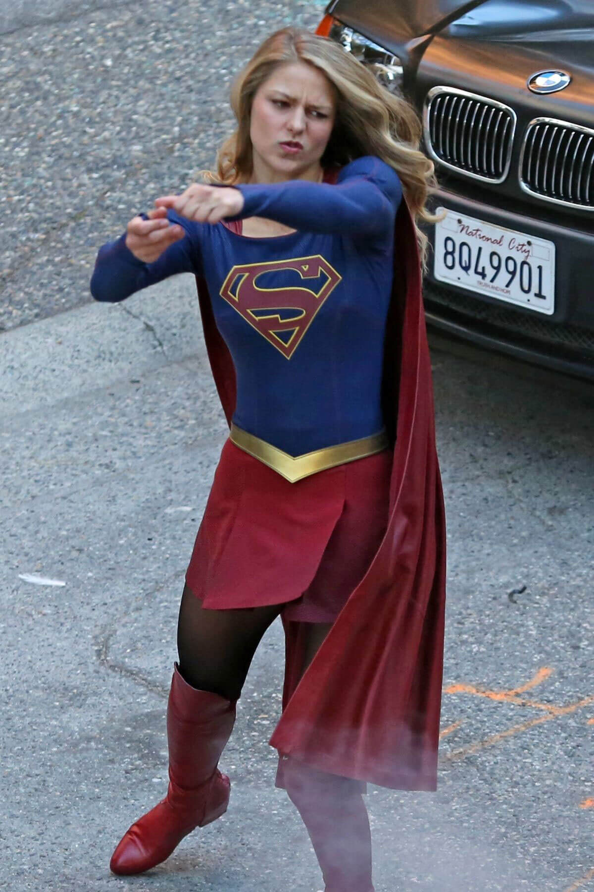 Melissa Benoist Stills on the Set of "Supergirl" in Vancouver