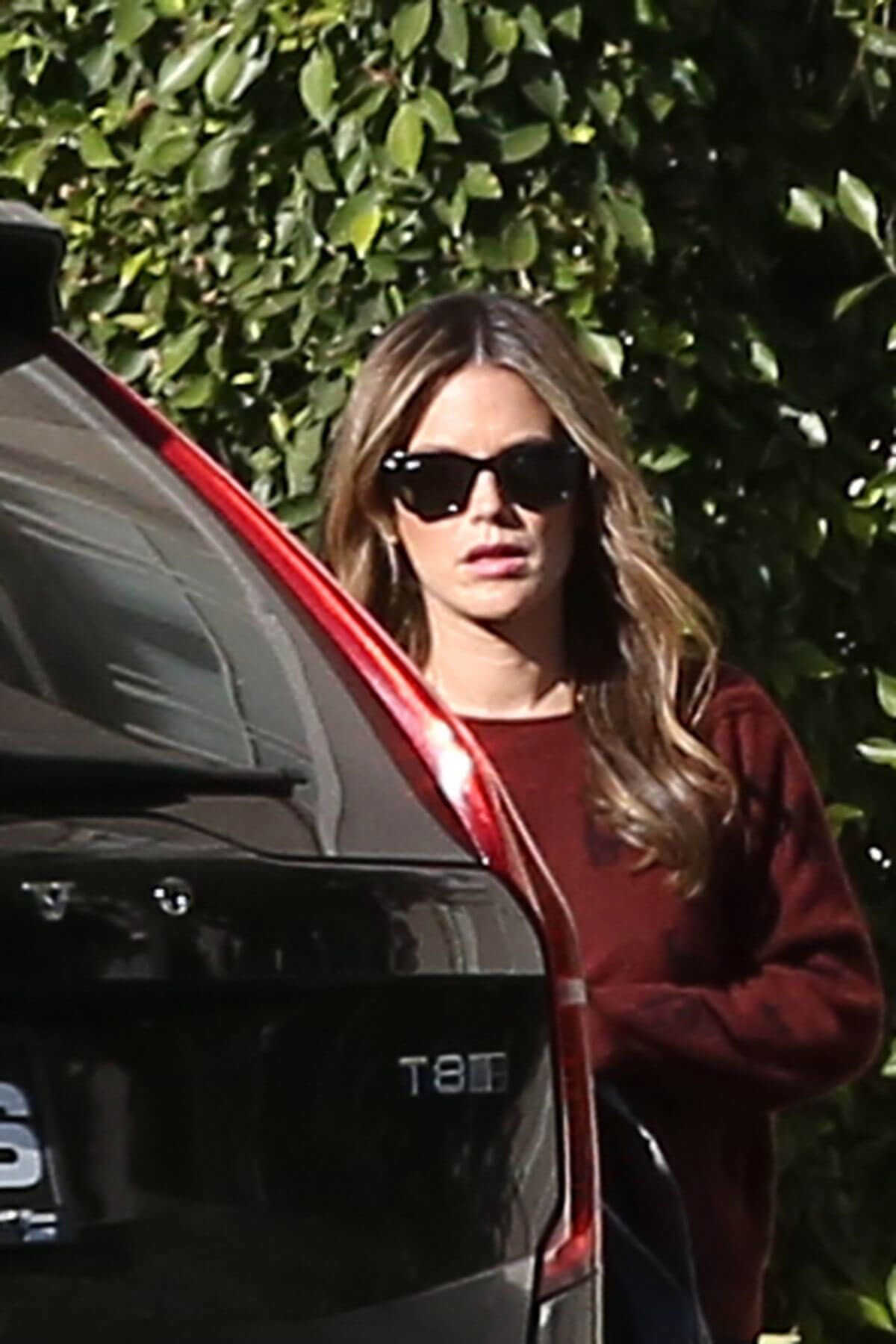 Rachel Bilson wears Maroon Sweatshirt Out in Studio City