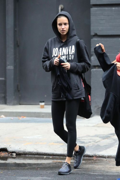 Adriana Lima wears Black Hoodie & Tights Bottom Leaves a Gym in New York 2