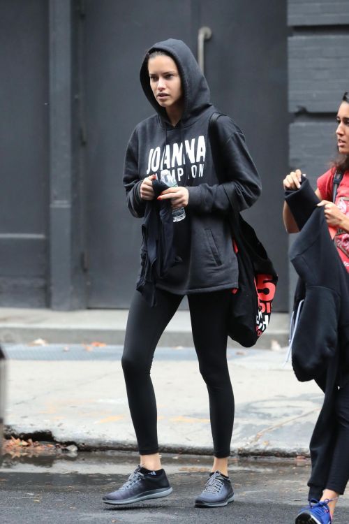 Adriana Lima wears Black Hoodie & Tights Bottom Leaves a Gym in New York 3