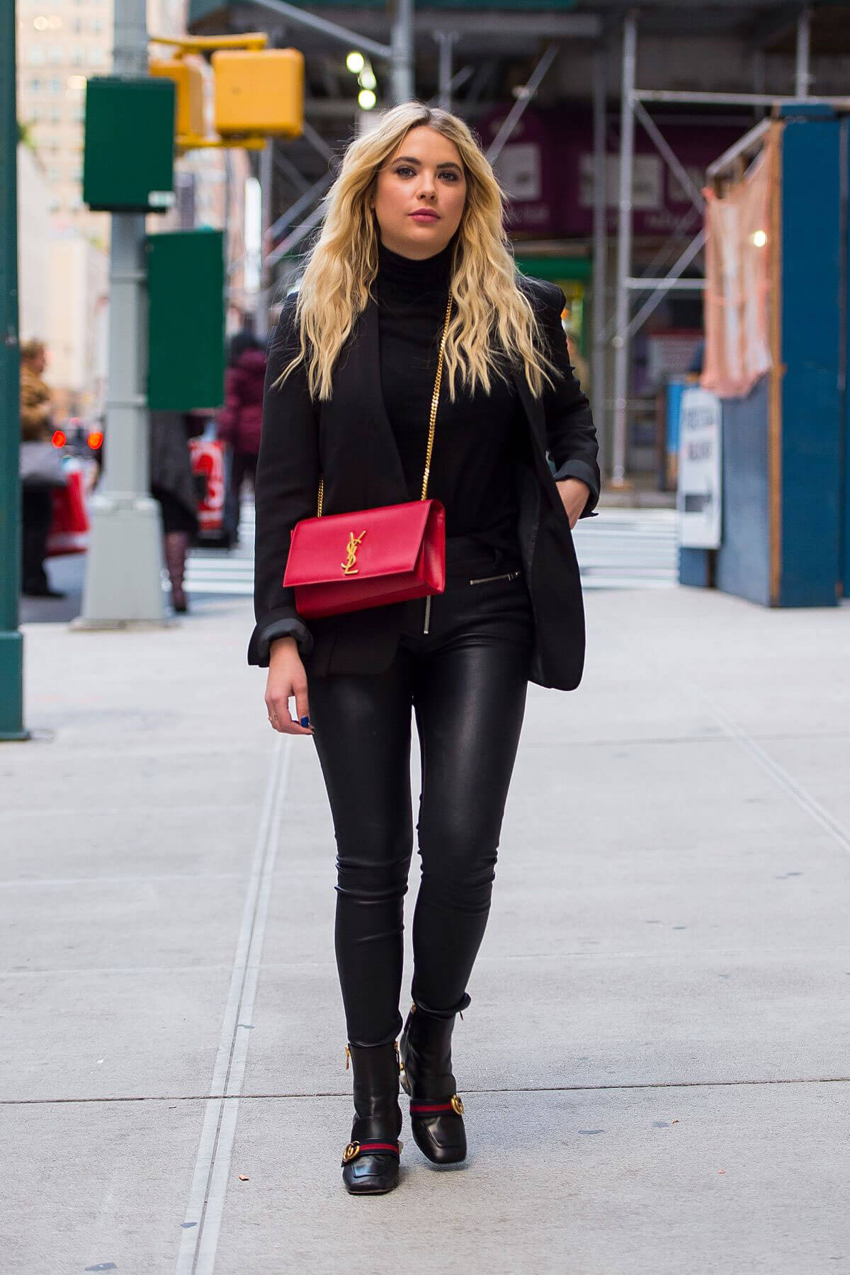 Ashley Benson wears Black Outfit Out and About in New York