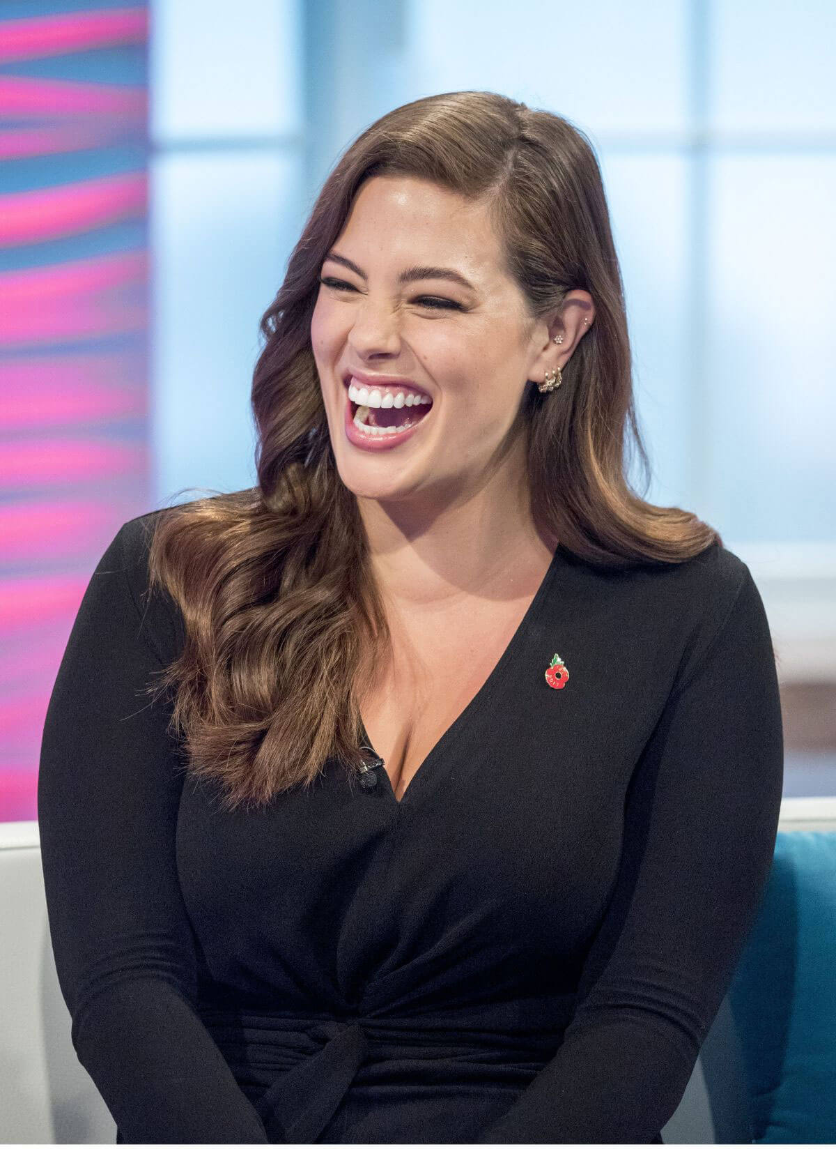 Ashley Graham wears Black Trousers Set Stills at Lorraine Show in London