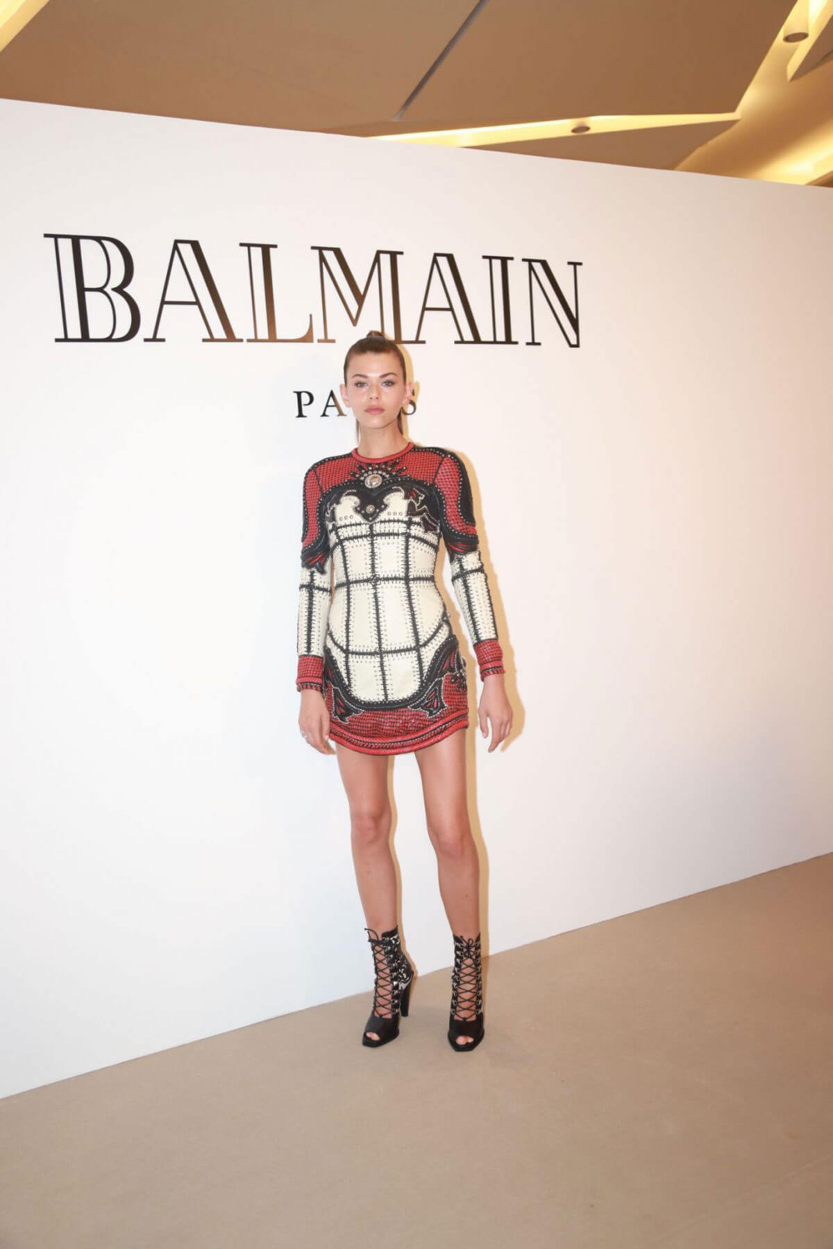 Georgia Fowler shows off Legs in Short Dress at Balmain Event in Shanghai