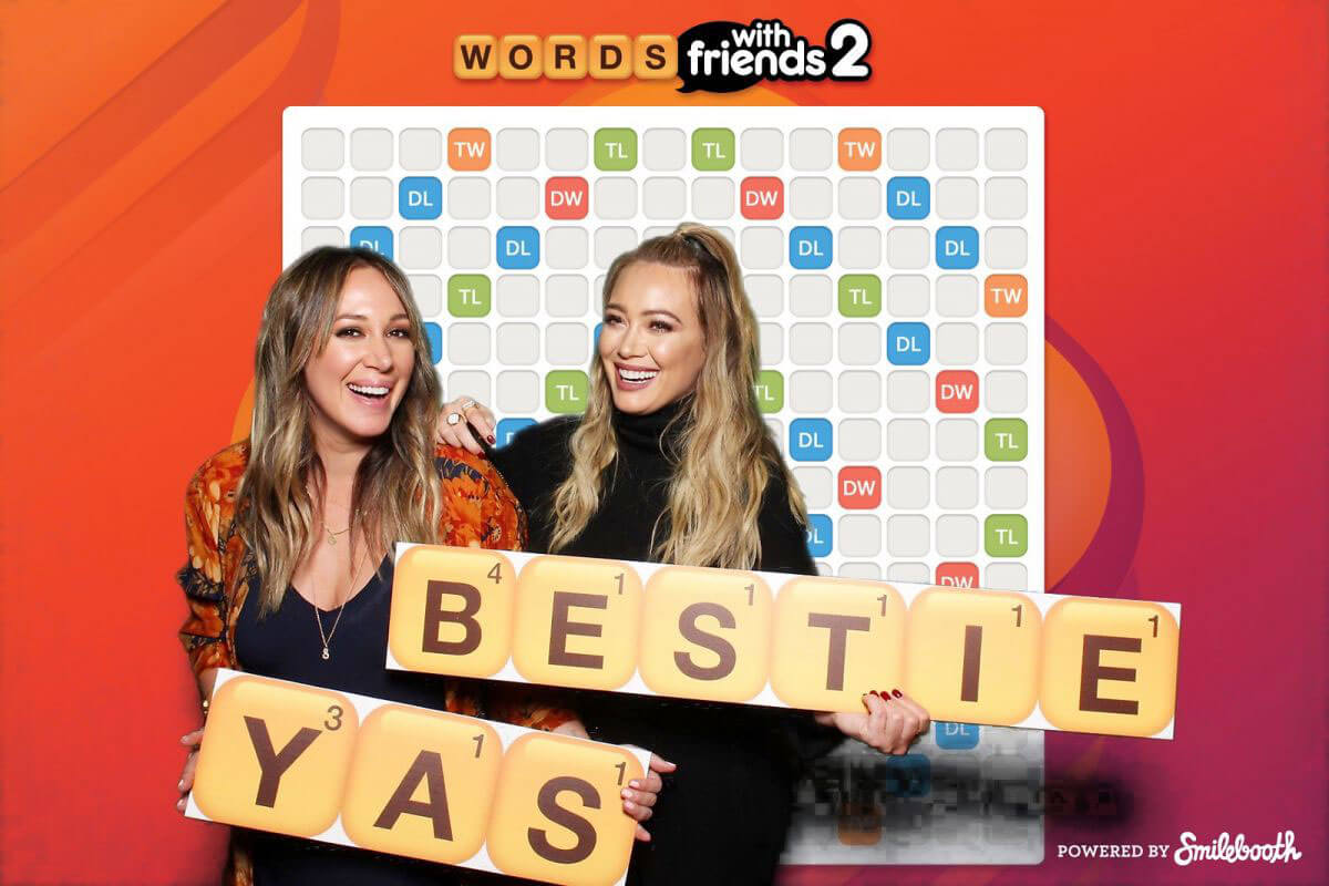 Hilary Duff and Haylie Duff Stills at Words with Friends 2 Launch Party Photo-booth in West Hollywood