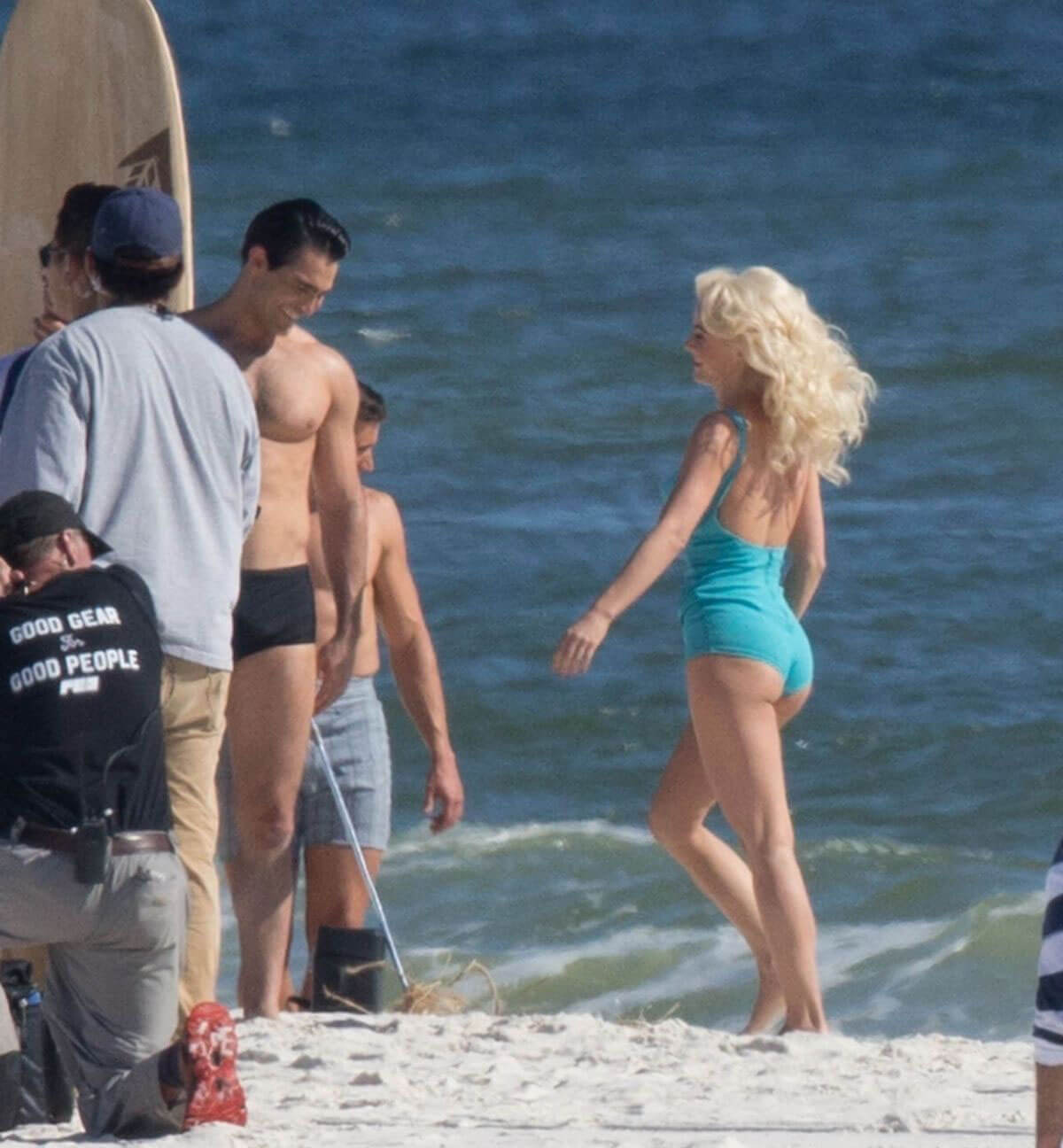 Julianne Hough in Blue Swimsuit on the Set of Bigger in Orange Beach