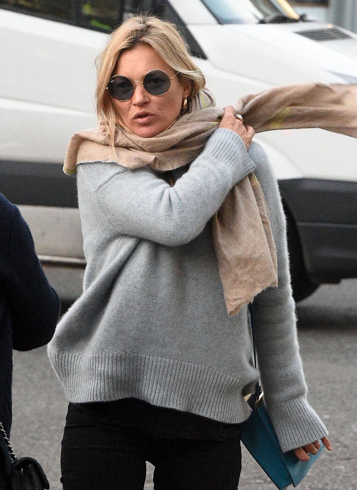 Kate Moss wears Grey Sweatshirt and Black Jeans Out in Primrose Hill