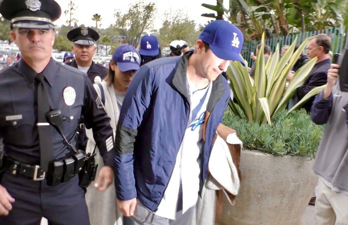 Mila Kunis and Ashton Kutcher Stills at Dodger Stadium in Los Angeles