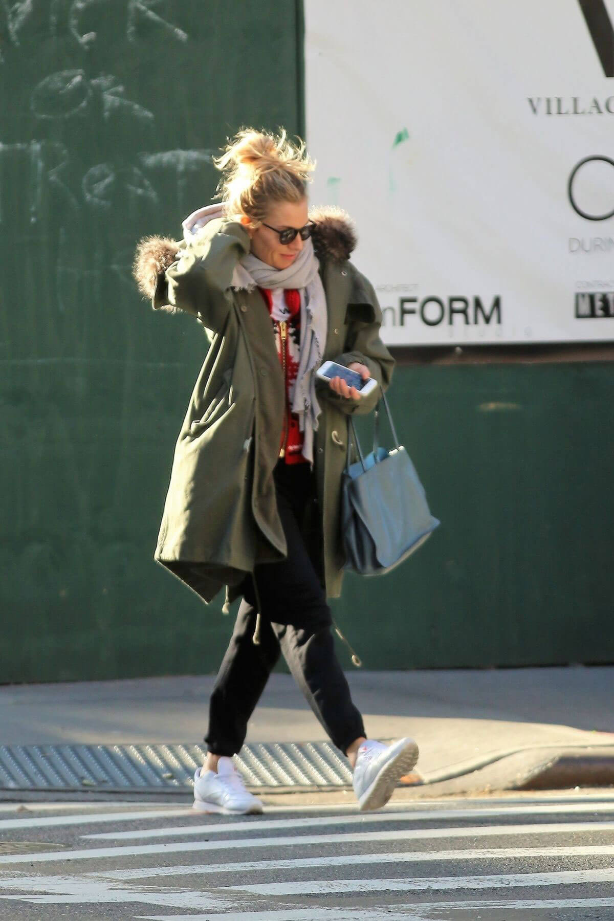 Sienna Miller wears Long Brown Coat Out and About in New York