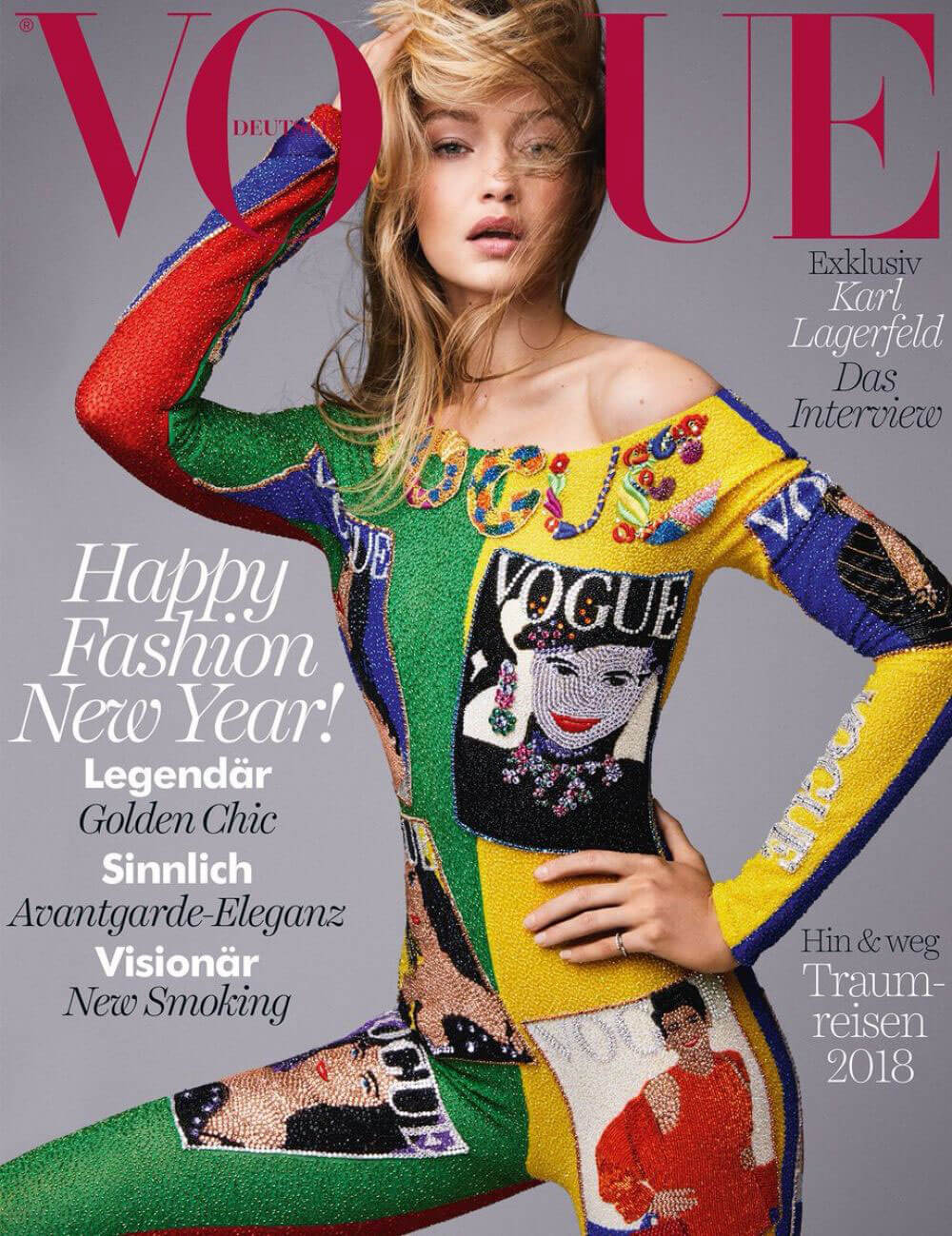 Gigi Hadid Stills on the Cover of Vogue Magazine, Germany January 2018