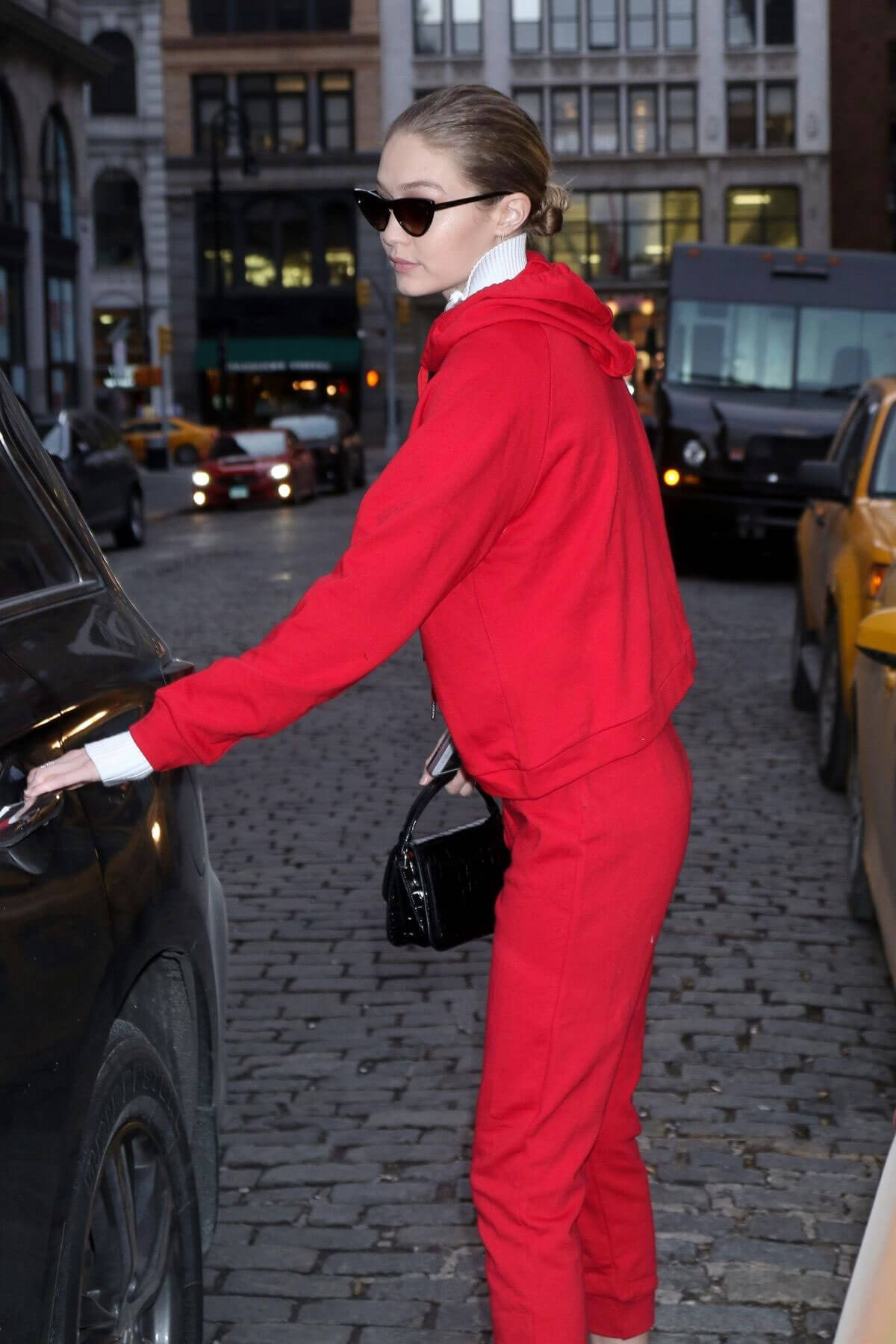 Gigi Hadid Stills All in Red Out in new York 2018/01/30