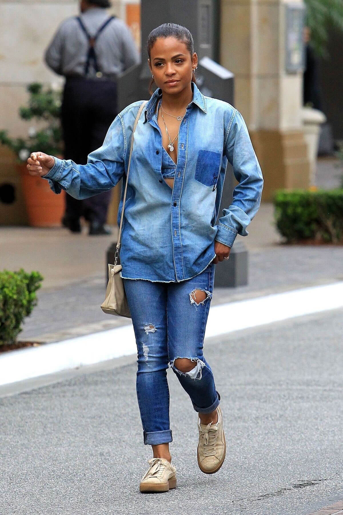 Christina Milian Stills in Double Denim at The Grove in West Hollywood 2018/03/07