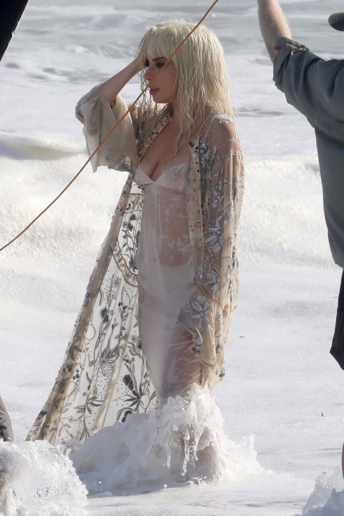 Lady Gaga on the Set of a Photoshoot at a Beach in Malibu 2018/07/25