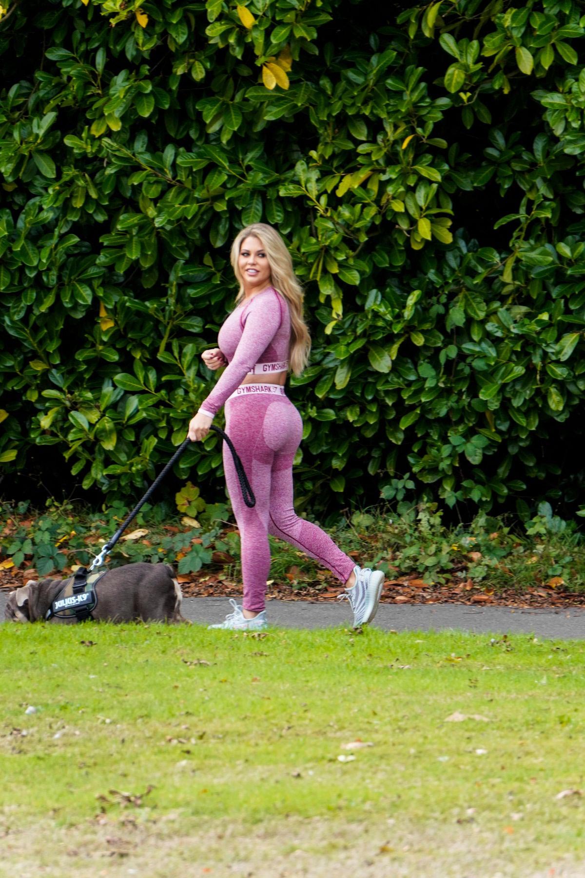 Bianca Gascoigne in Tights Out with Her Dog in Kent 2018/10/09