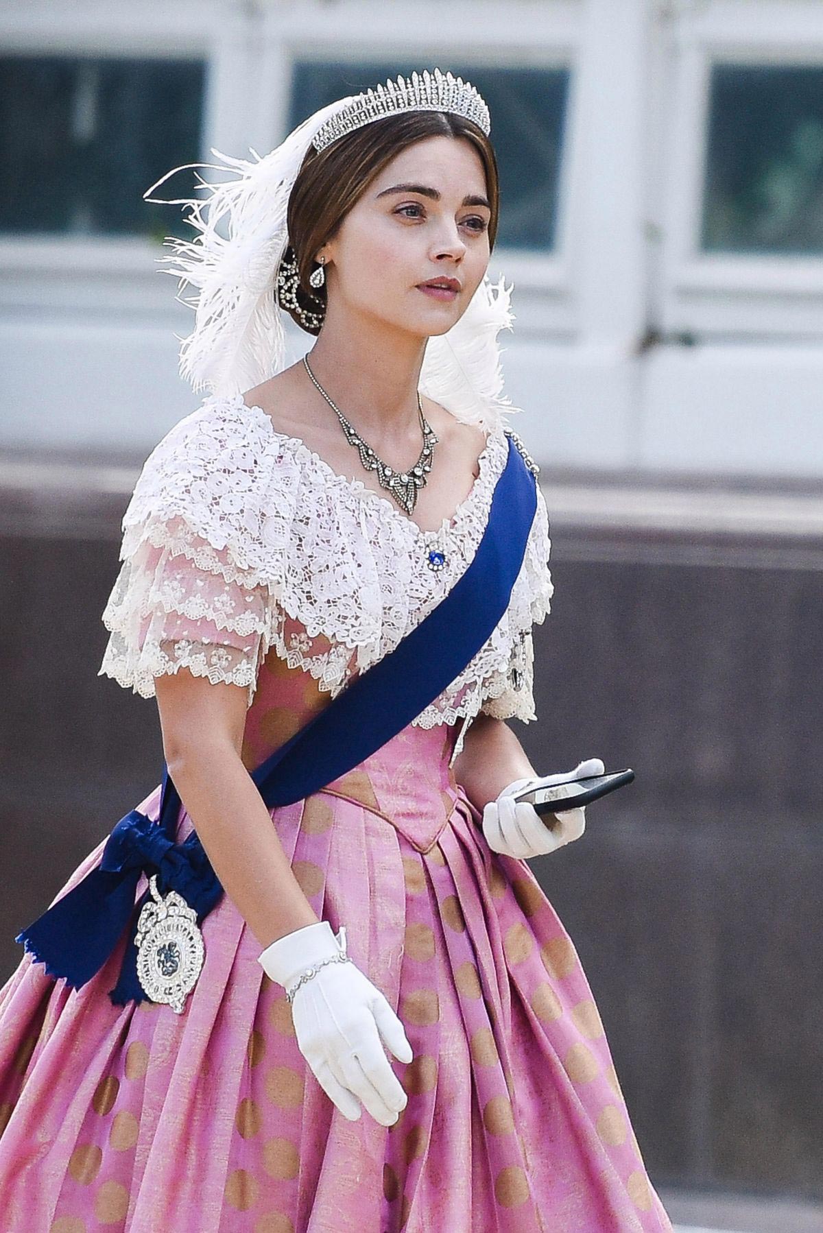 Jenna Coleman on the Set of Queen Victoria in Liverpool 2018/09/28