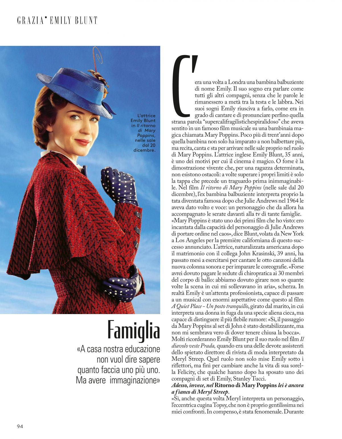 Emily Blunt in Grazia Magazine, Italy December 2018