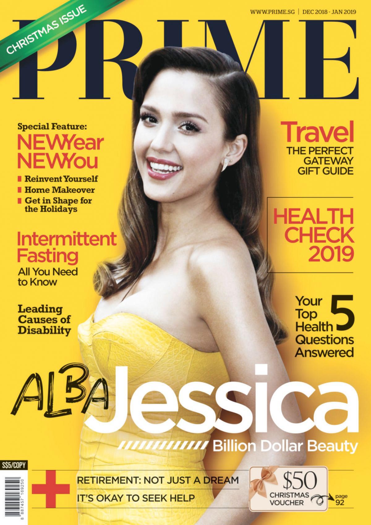 Jessica Alba on the Cover of Prime Magazine, Singapore December 2018/January 2019