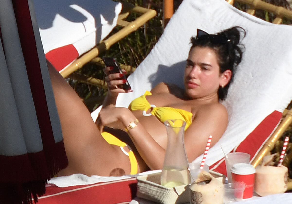 Dua Lipa in a Yellow Bikini at a Beach in Miami 2019/01/01