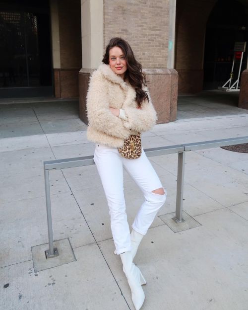 Emily DiDonato in Faux Fur Jacket and White Ripped Jeans - January 26, 2019 1