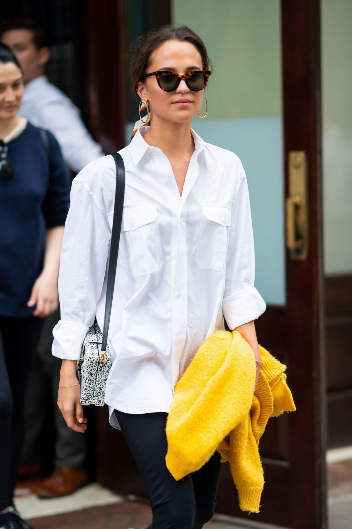 Alicia Vikander in White Shirt and Black Jeans Out in Tribeca 2019/05/10