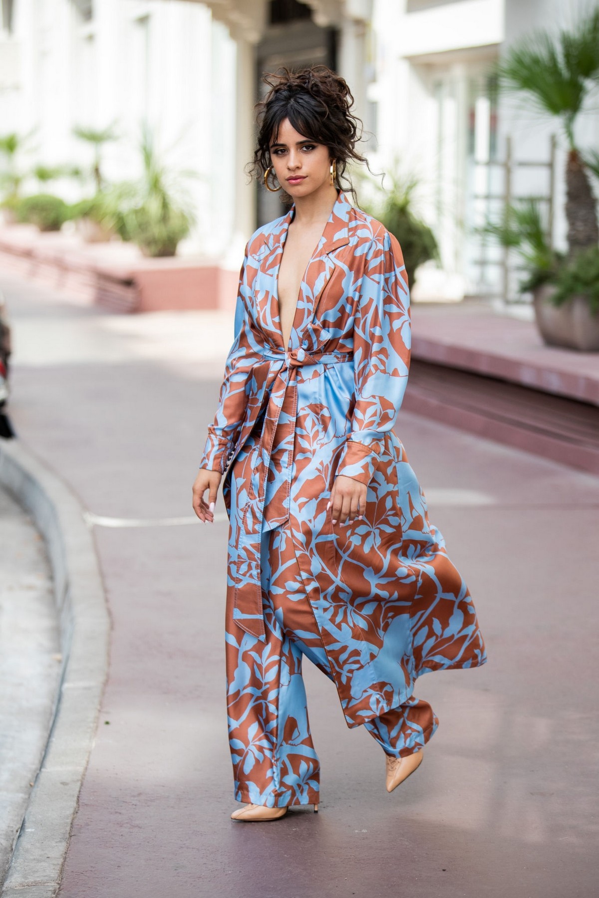 Camila Cabello in Floral Pants and Belted Coat in Cannes, France 2019/06/18